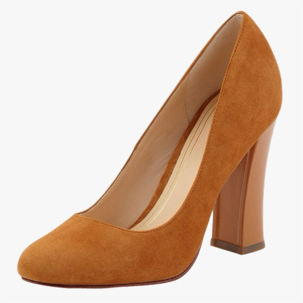 Cole Haan Chelsea Flared Block Heel High Pumps Size 10.5 Tan Chestnut Color